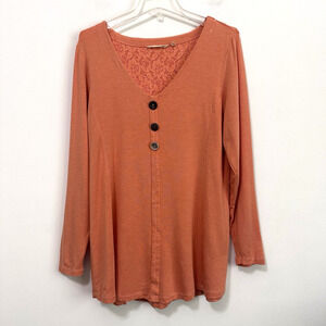 Soft Surroundings Tunic Top L Melon Long Sleeve V Neck Popover Casual Shirt Work